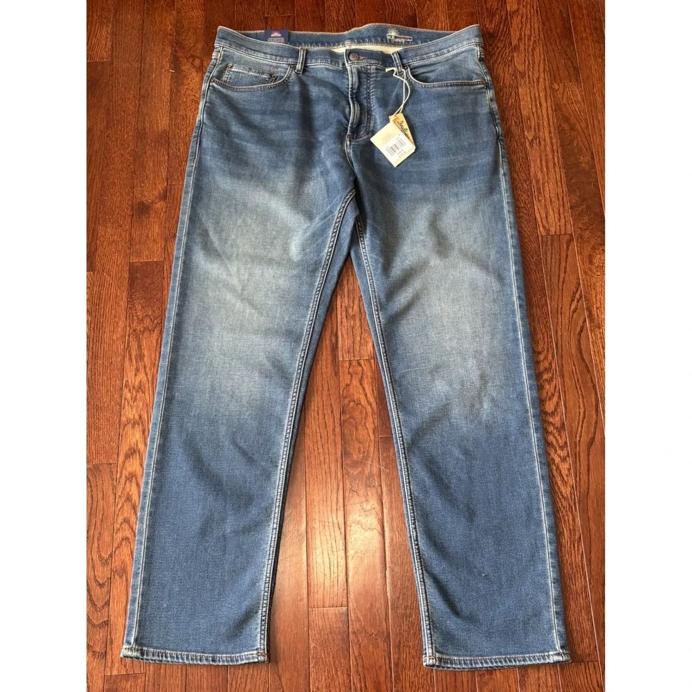 Faherty Stretch Terry Jeans Mens 38x32 Indigo Blue Straight Leg MBC0025 NEW